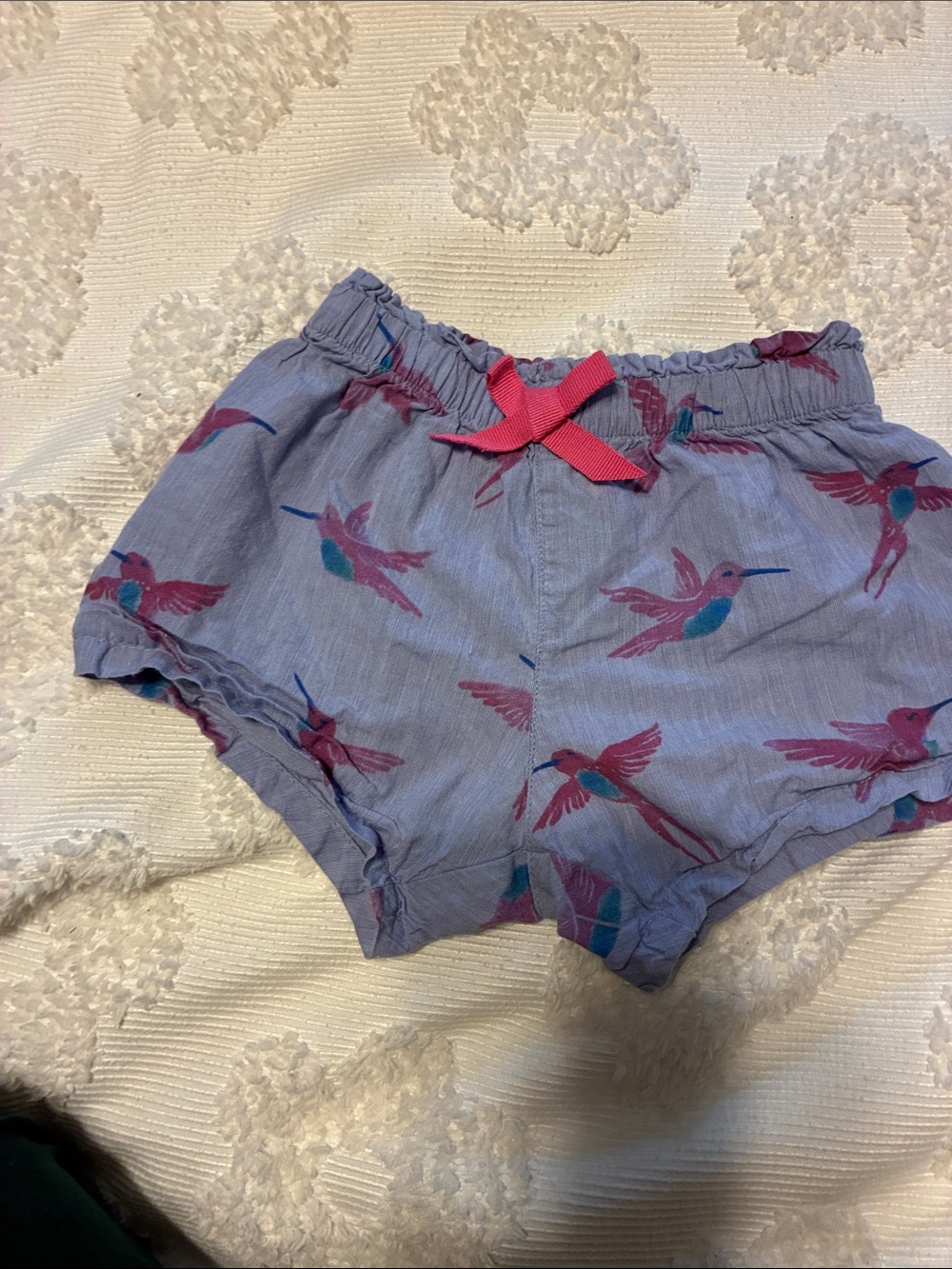 Hatley Light Blue Hummingbird Print High-Waist Shorts with Pink Bow